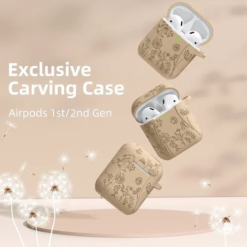 Miniatura 2 de Lerobo Funda protectora completa para AirPods de 2ª y 1ª generación, con grabado de flores, compatible con Apple AirPod, funda de carga con llavero