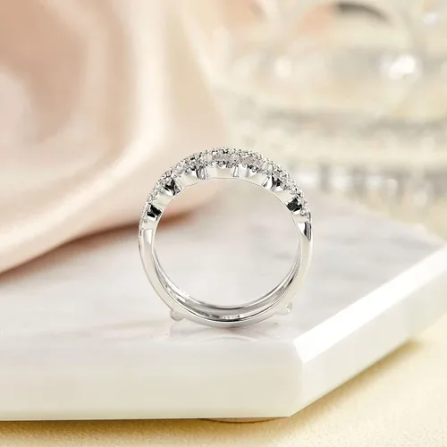 Miniatura 4 de Anillo de boda trenzado de circonita cúbica para mujer, anillo de compromiso apilable de plata de ley 925 blanca, talla 4-12