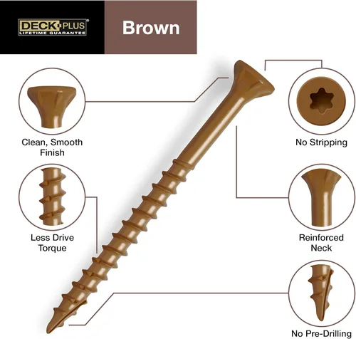Miniatura 2 de Deck Plus Tornillos para valla y madera exterior con revestimiento epoxi de 3 pulgadas #10 x 3 Torx/Star Drive Incluido, rosca gruesa, tornillo