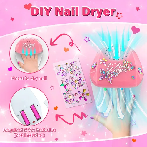 Miniatura 4 de Juego de Esmalte de Uñas para Niñas Juguetes, Kit de Arte de Uñas Lavable de Secado Rápido para Niños Pequeños con Secador de Enfriamiento por Aire