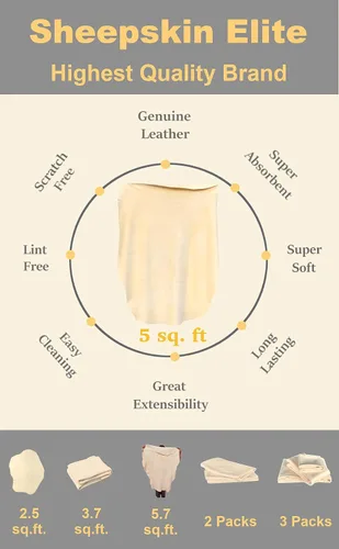Miniatura 4 de SHEEPSKIN ELITE Toalla de secado de gamuza para automóvil, de piel real, súper absorbente, de secado rápido, gamuza natural, accesorio de paño