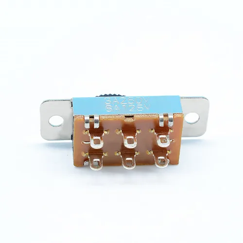 Miniatura 4 de 8 unids plata encendido/apagado/encendido 3 posiciones DPDT 2P3T PCB panel deslizante interruptor 6A/125V 3A/250V AC interruptor deslizante
