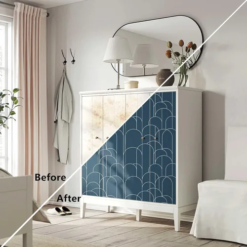 Miniatura 6 de LXCREAT Papel tapiz azul despegar y pegar, papel tapiz geométrico moderno, 17.71 in X 118 in, papel de contacto autoadhesivo removible mate, fácil