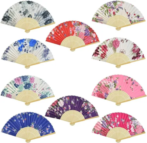 Abanico de mano plegable floral, estilo retro japonés, vintage, para bailar, boda, fiesta, decoración