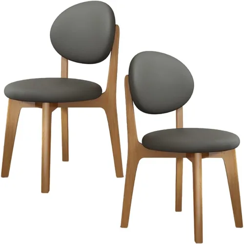 Miniatura 13 de YVYKFZD Juego de sillas de comedor, sillas de cocina de madera maciza, silla de comedor de granja con respaldo curvo, silla tapizada de cuero