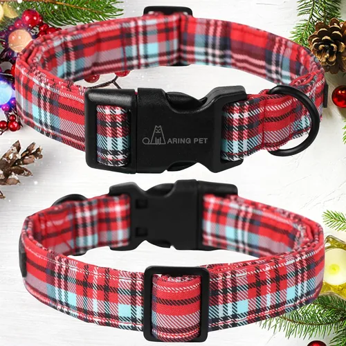 Miniatura 2 de Aring Pet Collar navideño para perro, lindo, ajustable, de algodón, para cachorros, perros pequeños, medianos y grandes, rojo a cuadros Z: cuadros