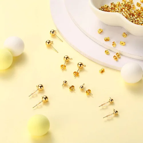 Miniatura 5 de Juego de 780 aretes de bola, hipoalergénicos, de 4/5/0.236 in, redondos, con lazos, suministros para aretes de mariposa y parte trasera de silicona