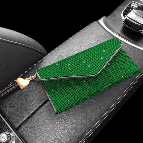 Miniatura 2 de ikasus Bling Bling - Funda para tarjetas con bolsillo de piel, con cremallera, multifuncional, de gran capacidad, con diamantes de imitación