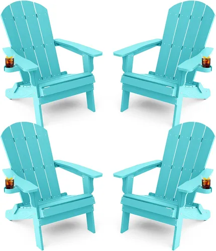 Miniatura 14 de YEFU Silla Adirondack, silla Adirondack de plástico de gran tamaño, sillas plegables para exteriores con soporte para tazas, silla de césped