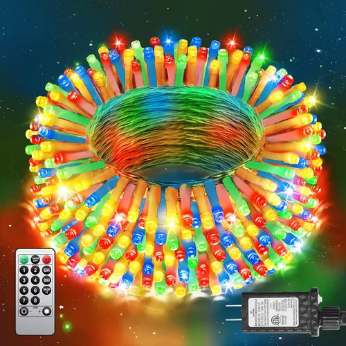 Miniatura 26 de 380 luces LED de Navidad de 125 pies, guirnalda de luces para exteriores, impermeables, temporizador y memoria, 8 modos regulables, para árbol