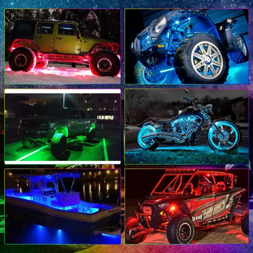 Miniatura 6 de SWATOW - Juego de luces de neón de 4 x 4 pulgadas, luces de roca RGB LED, luces subterráneas con control Bluetooth, luces multicolor para ruedas