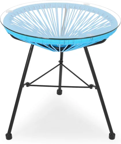 Miniatura 10 de Great Deal Furniture Christina - Mesa auxiliar moderna de ratán sintético para exteriores con parte superior de vidrio templado, color negro