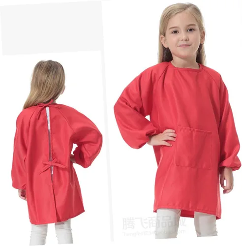 Miniatura 8 de Long Sleeve Art Smock Apron Red Painting Smock with Adjustable Closure Protective Drawing Coat for Preventing Stains and Watercolor