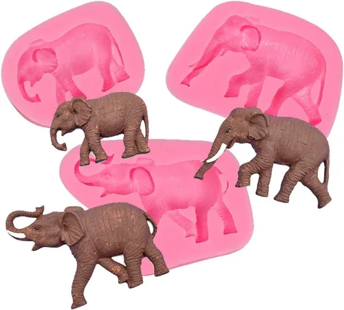 Miniatura 2 de 3 piezas de elefante animal mamá papá bebé familia para bricolaje pastel fondant hornear galletas galletas bandeja de jabón 3D chocolates dulces