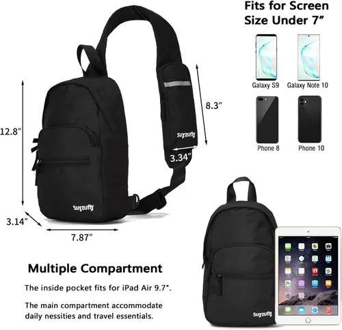 Miniatura 2 de Suyzufly Bolso bandolera pequeño para hombres y mujeres, resistente al agua, con una correa, bolso cruzado en el pecho para senderismo y viajes