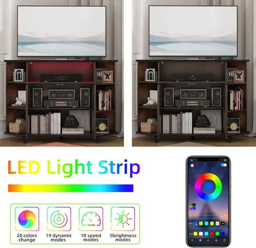 Miniatura 3 de 4 EVER WINNER Soporte de TV esquinero, gabinete de TV esquinero estilo granja con luces LED para TV de 50 pulgadas, estantes ajustables, soporte