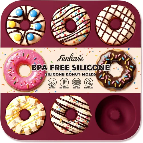 Miniatura 9 de Molde grande de silicona para donas para hornear, 9 cavidades antiadherentes de silicona de grado alimenticio, molde para donas y moldes para bagel