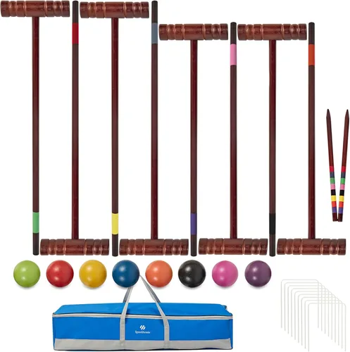 Miniatura 8 de SpeedArmis Juego de croquet para adultos – Kit de croquetas para 8 jugadores con regulación de 32 pulgadas, mazos de madera de goma
