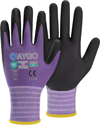 Miniatura 62 de KAYGO Guantes de Trabajo de Seguridad con Revestimiento de Nitrilo MicroFoam, 3 Pares KG18NB, Guante de Punto Sin Costuras de Nylon con Dedos Gris