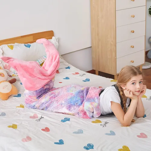Miniatura 4 de Catalonia Manta de cola de sirena para niñas, saco de dormir de sirena que brilla en la oscuridad para niños de 3 a 14 años, regalo de sirena