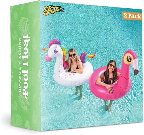 Miniatura 8 de JOYIN Paquete de 2 flotadores inflables de flamenco y unicornio para piscina, juguetes para decoración de fiesta, vacaciones de verano, lago, playa