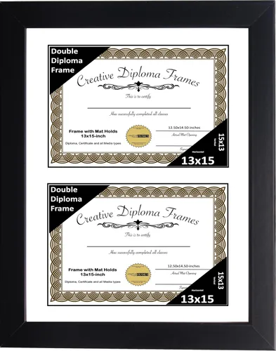 Miniatura 45 de Creative Picture Frames Marco de diploma doble clásico negro de 6 x 8 pulgadas con vidrio negro y colgador de pared instalado
