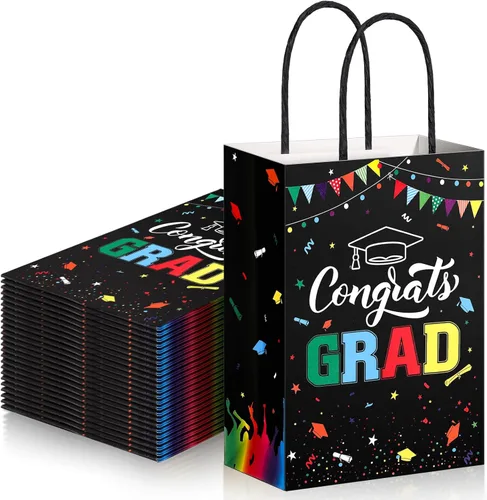 TaoBary 24 bolsas de regalo de graduación de arcoíris negro 2026, bolsas de felicitaciones de graduación, recuerdos de fiesta con asas, regalos de