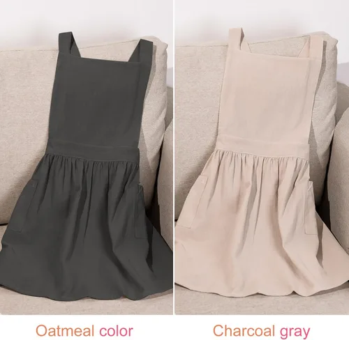 Miniatura 7 de Delantal con o sin pechera para niños, Delantal con espalda cruzada, Delantales con babero estilo japonés Ropa para el hogar Beige+gris