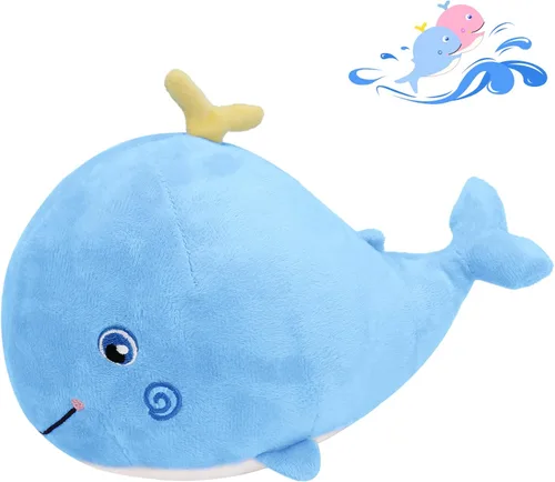 Miniatura 8 de Almohada de felpa de animales de peluche de ballena, 4 tamaños, lindas almohadas de peluche de algodón suave, estilo kawaii de ballena azul, regalos