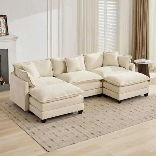 Miniatura 113 de Sofá modular negro de 111.5 pulgadas, sofás seccionales grandes de 3 plazas para sala de estar, sofá nube de tela de felpilla de gran