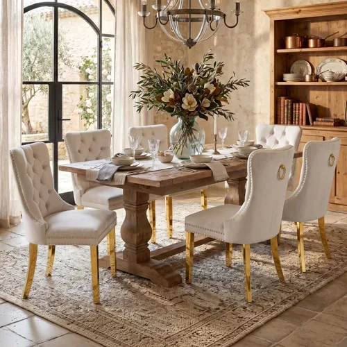 Miniatura 80 de SoarFlash Juego de 2 sillas de comedor de tela de lino, sillas de comedor tapizadas con ribete de cabeza de clavo y patas de madera de color claro