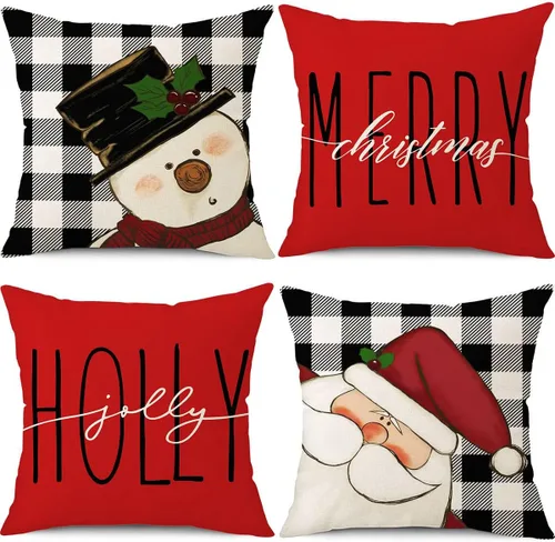 Miniatura 11 de PSDWETS Juego de 4 fundas de almohada de Navidad de 18 x 18 pulgadas, decoración de Navidad, muñeco de nieve, corona de Papá Noel, árbol de Navidad