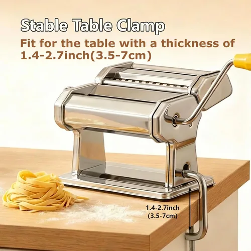Miniatura 6 de Máquina manual para hacer pasta, rodillo y cortador de pasta con 7 ajustes de grosor ajustables, máquina de fideos de acero inoxidable con mango