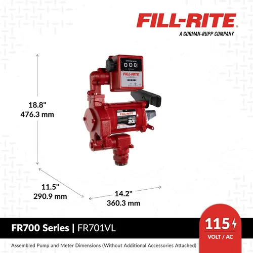 Miniatura 4 de Fill-Rite Bomba de transferencia de combustible FR701VL 115V 75 LPM con paquete de medidor mecánico estándar, litros Para gasolina, diésel