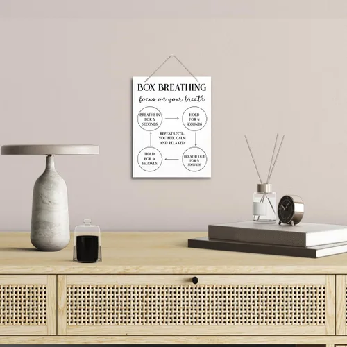 Miniatura 6 de Cartel de respiración de caja, letrero de enfoque en tu respiración, decoraciones de terapia, decoración de placas de madera colgantes, decoración