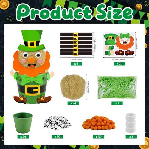 Miniatura 2 de Cinrobiye Juego de 24 kits de manualidades del día de San Patricio, kit de fabricación de macetas de duende para hacer macetas decorativas de duende