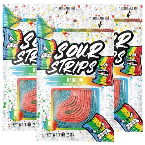 Miniatura 5 de Sour Strips Sour Candy Belts, Appleberry, bolsas de dulces resellables, 3.4 onzas (paquete de 3)