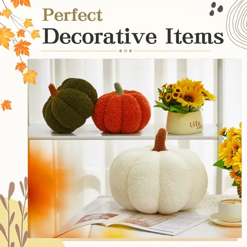 Miniatura 3 de Juexica 3 piezas de almohada de calabaza de felpa esponjosa con forma de calabaza 3D, decoración de otoño, Acción de Gracias, Halloween, cojín