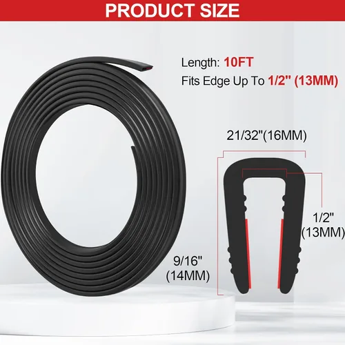Miniatura 2 de ToLanbbt Canal en U de borde de goma, protector de borde de chapa autoadhesiva de 1/2 pulgada, tira de sellado EPDM para puertas de automóvil