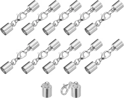 Miniatura 29 de uxcell Juego de 10 tapas de cuero de 0.315 in con cierres de pinza de langosta, terminadores de barril para hacer pulseras de cuero, tono bronce