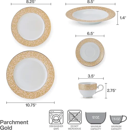 Miniatura 4 de Mikasa Parchment - Juego de vajilla de 40 piezas, servicio para 8, platos de porcelana duraderos, cuencos y tazas con diseño contemporáneo, apto