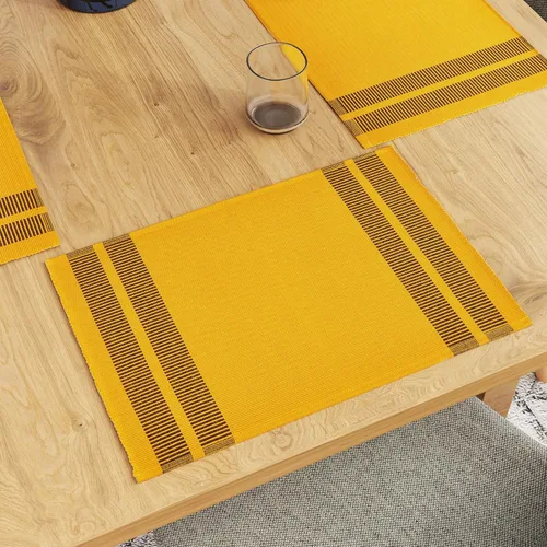 Encasa XO Juego de 6 manteles individuales de comedor, color amarillo escalera, tapete de mesa de algodón acanalado fino, tamaño 18 x 13 pulgadas,