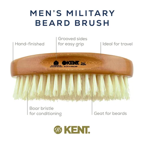 Miniatura 4 de Kent Cepillo de pelo militar ovalado para hombre, cerdas de jabalí negro 100% naturales para el cuidado del cabello, bigote y barba, cepillo