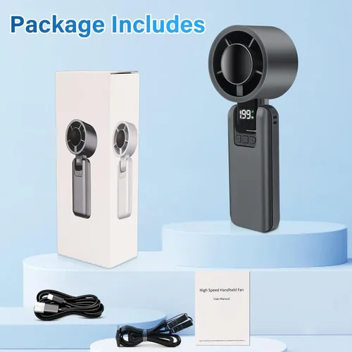 Miniatura 7 de Ventilador turbo portátil 4 en 1, 15000 RPM/180° plegado/5000 mAh/20 horas, ventilador de mano recargable con tecnología Air Turbo, pantalla LED