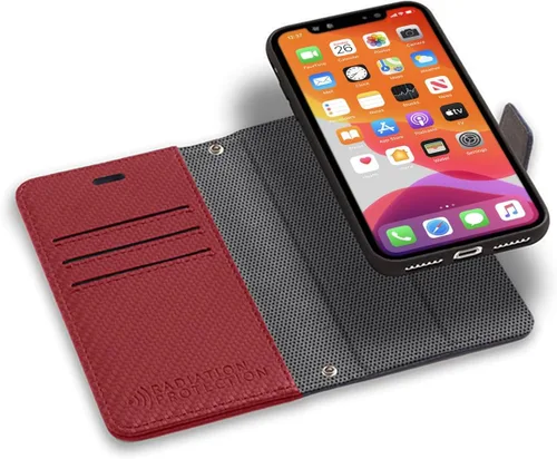 Miniatura 18 de SafeSleeve Funda de piel tipo cartera desmontable para iPhone 14 con bloqueador EMF para teléfono celular con 3 tarjeteros y soporte ajustable