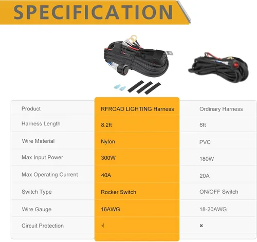 Miniatura 6 de Arnés de cableado de 1 cable, Rfroad Lighting Kit de arnés de cableado resistente de 12V con interruptor de balancín de nylon para barra de luz LED