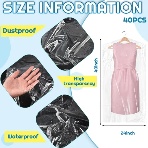 Miniatura 2 de Patelai 40 bolsas de ropa extra largas de 72/40 pulgadas para vestidos, bolsas de limpieza en seco para colgar ropa, tintorería, ropa de plástico