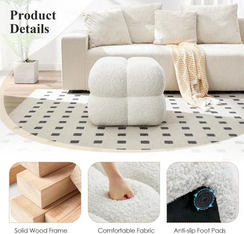 Miniatura 3 de Taburete otomano cuadrado, mesa de centro otomana Boucle con cobertura completa, taburete de tocador moderno, puf tapizado con reposapiés para Blanco