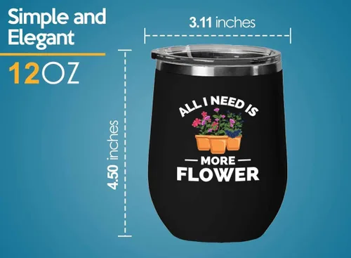 Miniatura 4 de Vaso de vino Flower Farmer Black Edition de 12 onzas – Todo lo que necesito – Regalos divertidos para granjeros para hombres, cosas vintage, tractor