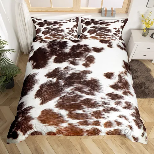 Miniatura 17 de Funda de edredón con estampado de vaca marrón para niñas y niños, funda de edredón de piel de vaca de las tierras altas, juego de ropa de cama